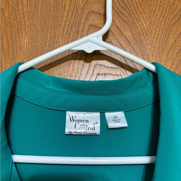 Women with Control Green/Teal Tunic/Dress 3/4 Sleeve Notched Collar - Picture 4 of 12